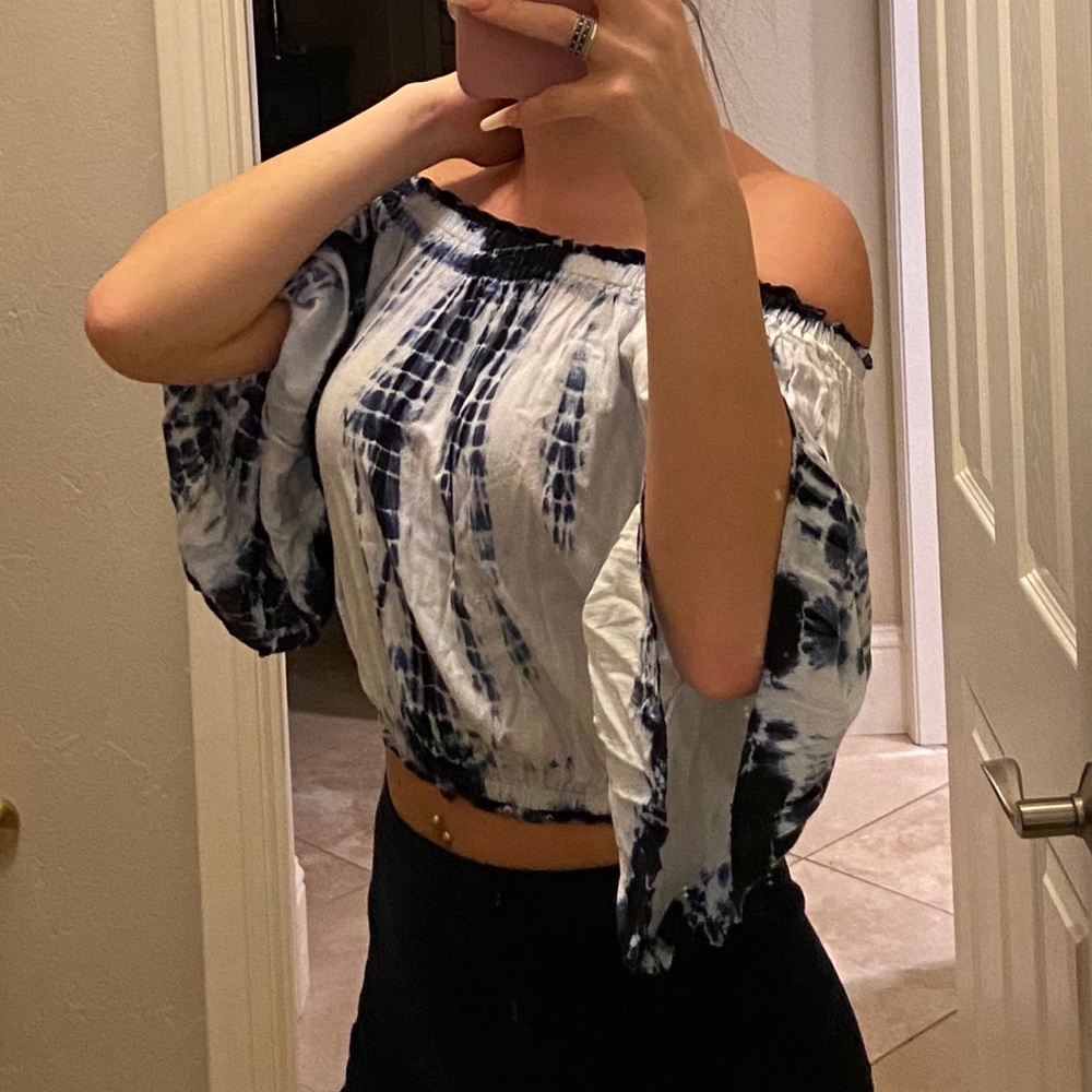 Tie-dye off the shoulder crop top